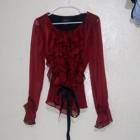 Sheer Ruffle Red Top - Picture 2 of 3